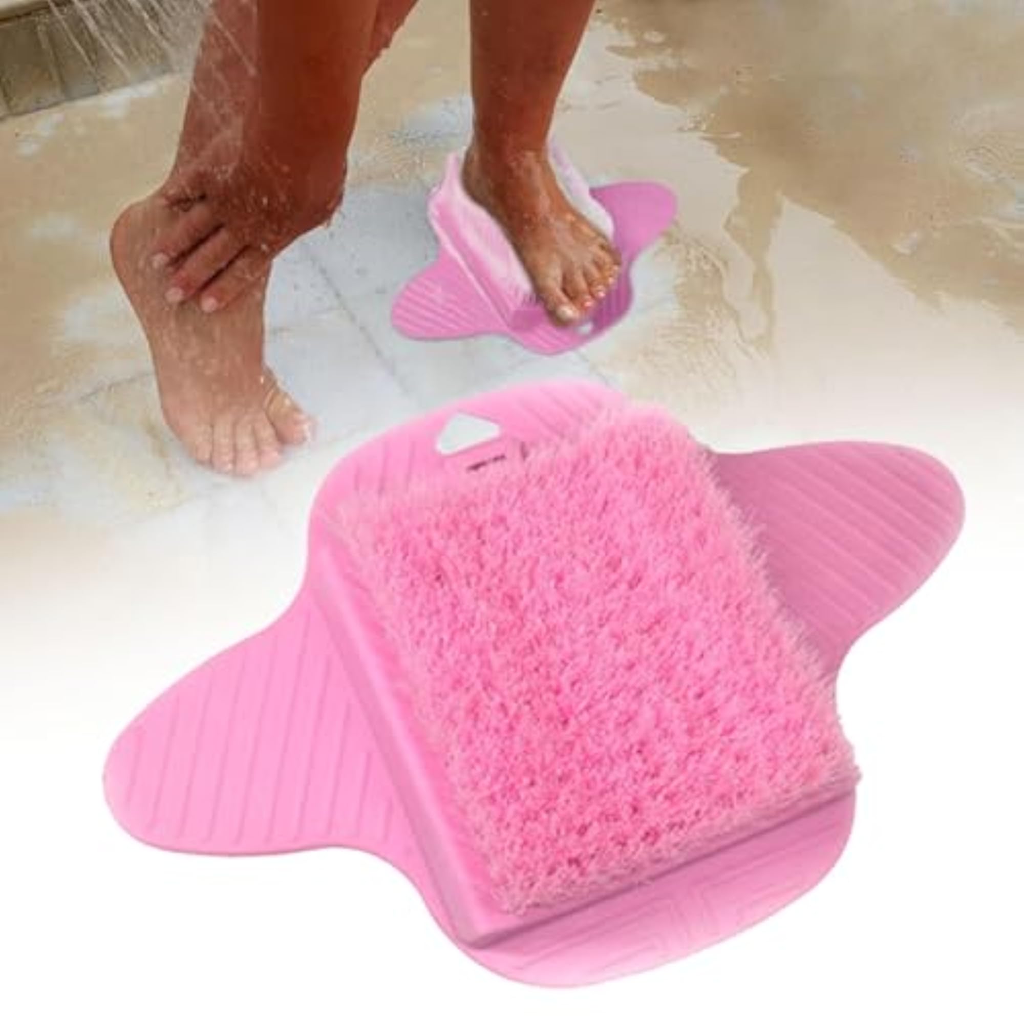 Pink Shower Foot Scrubber Mat with Nonslip Suction Cups