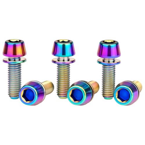 Image of Titanium Ti Allen Hex M5x16 18mm Tapered Head Bolt with Washer Screw for Bicycle Stem Parts Pack of 6 (Ranibow, M5x16mm)