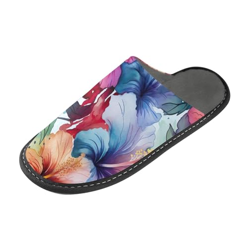 RunningBear Colorful Leaf Hibiscus Flower House Slippers for Women Guest Non-Slip Bed Slippers2