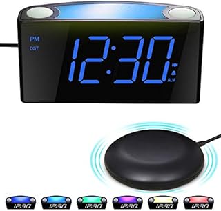 Vibrating Alarm Clock for Heavy Sleeper/Deaf/Hear Impaired, Loud Alarm Clock with Bed Shaker, 7" LED Display & Full Range Dimmer, 7-Color Night Light, 2 USB Ports, Plug-In Clock & Battery Backup