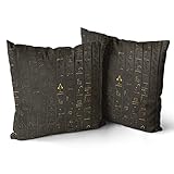 Egyptian Hieroglyph Throw Pillow Covers 18'' x 18'' Ancient Art Script Square Pillowcover Black Gold