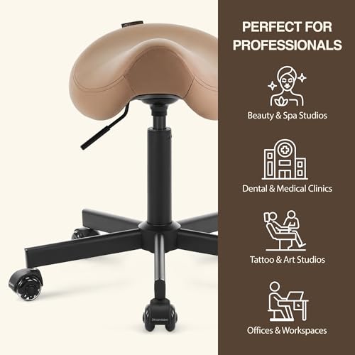 Image of Haku 506 Series Ergonomic Saddle Stool, Adjustable Pneumatic Swivel Rolling Stool with Wheels for Salon, Medical, Spa, Tattoo, Home and Office, Tan