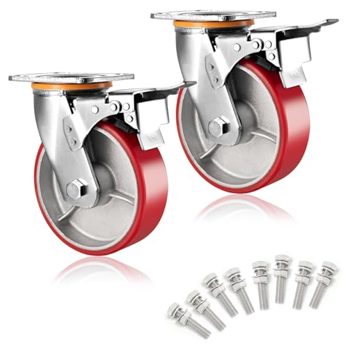 Schwerlastrollen Ø 100 125 150 200 Mm Polyurethan Rollen 2 Stück, Industrie Transport Lenkrolle Mit Bremse, Leise Pannensichere Bockrolle, Tragfähigkeit 300KG Pro Ersatzrollen ( Color : Brake , Size :