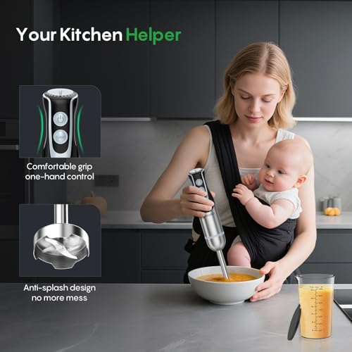 FRESKO Immersion Handheld Blender 500W with 700ml Beaker, 12-Speed & Turbo Mode Hand Blender Stick, 304 Stainless Steel Blades for Soup, Smoothie, Puree, Baby Food by FRESKO - Image 7