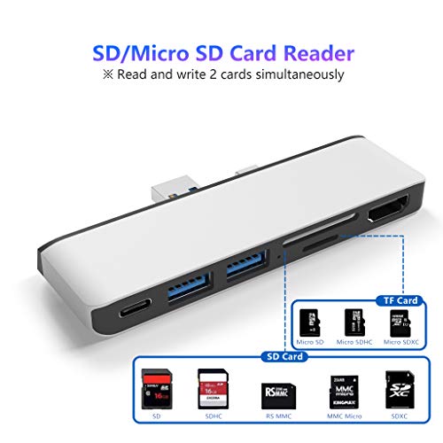 Image of Surface Pro 7 USB C Hub, 6-in-2 Aluminum Surface Pro 2019 Dock with 4K HDMI Adapter+ USB C Audio & Data Transfer Port +2 USB 3.0+SD /TF Card Reader, Converter Combo Adaptor for Microsoft Surface Pro 7