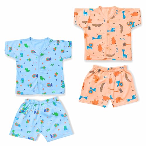 Image of Lil' Shark Baby Cotton T-Shirt & Shorts Set | 100% Pure Cotton Summer Wear for Baby Boys & Girls | Soft, Breathable Infant Casual Outfit | Printed T-Shirt with Shorts Set
