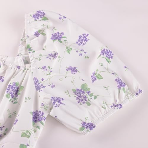 Image of Scarlet Darkness Women's Floral Corset Dress with Split 2026 Summer Spring Square Neck Midi Milkmaid Dresses White Purple Bouquet-Floral L