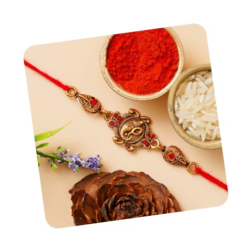 Image of eCraftIndia Floral Diamond Rakhi with Roli Chawal Pack | Rakhi for Brother Bhaiya Bhai
