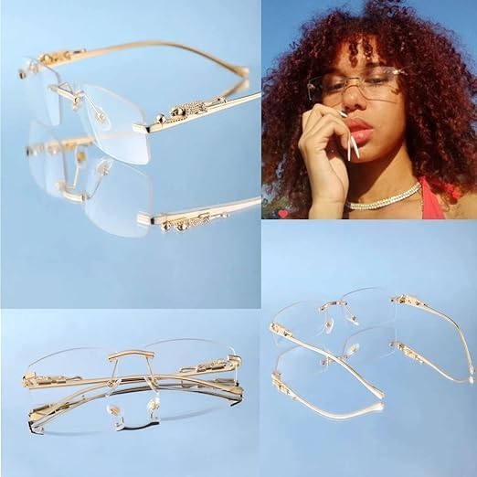Image of Honey Singh Rimless uinsex Sunglasses Retro Luxury Metal Frameless Rectangle Leopard Arms Colored Lens