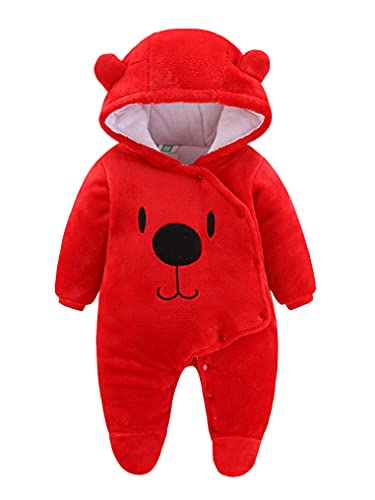 Kaerm Newborn One Piece Romper Cartoon Bear Hooded Baby Snowsuit Boys Girls Cute Windbreaker Outerwear Red 9-12 Months