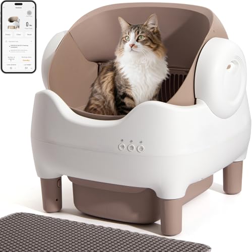Fsitego Katzenklo Selbstreinigend: Automatische Katzentoilette mit App-Steuerung Elektrische Katzentoilette mit Großem Fassungsvermögen Geruchsfrei Einstieg Von Oben Inklusive Müllbeutel