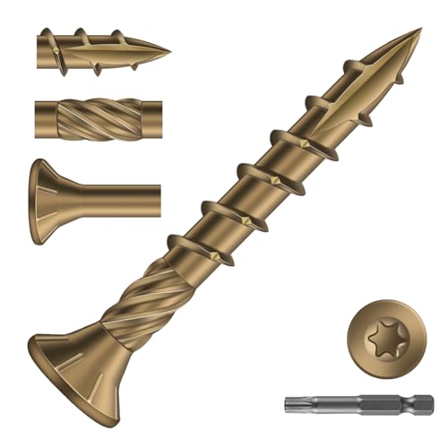 Image of #8 x 1-1 /4 inch Deck Screws (175Pcs) 1lb. Carbon Steel, Yellow, Flat Head, Rust Resistant epoxy Coated, with T25 Star Bit