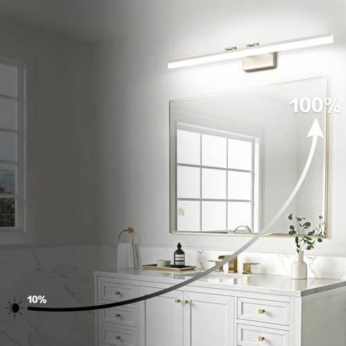 Image of SOLFART 39.4 Inch 5 Color Temperature Dimmable Brushed Nickel Bathroom Light Fixture Vanity Light Over Mirror Modern Bathroom Lights Over Mirror 5CCT