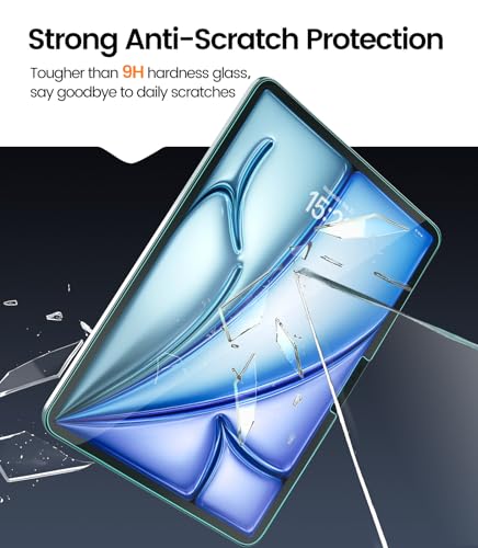 Image of EZ-GLAZ-2 Pack for iPad Air 11 Inch Screen Protector M4 /M3 /M2 (2026 /2025 /2024), Military-Grade Shatterproof, 9H+ Tempered Glass with Installation Box, Anti-Scratch, Apple Pencil Compatible, HD Clarity, Bubble Free