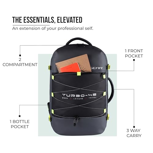 Image of Gear Turbo 21 inch /45L Large Water Resistant Anti theft Laptop Backpack with Raincover | Backpack | Daypack |Briefcase | Travel Bag For Men /Women (Black - Grey)