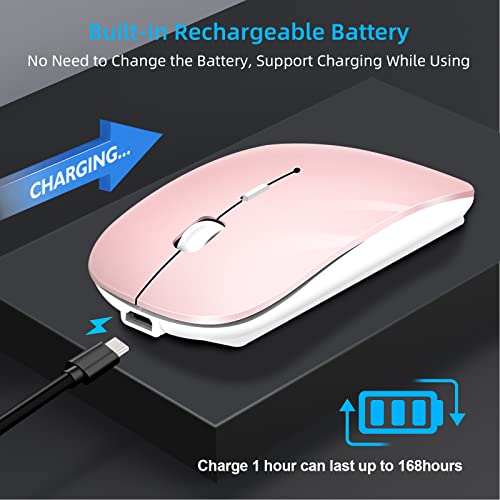 Image of Wireless Mouse for Laptop Cpmputer,Bluetooth Mouse for MacBook,Pink | Rechargeale Dual Mode(USB 2.4Ghz + Bluetooth 5.2) Silent Portable Cordless Mice with USB C Adapter