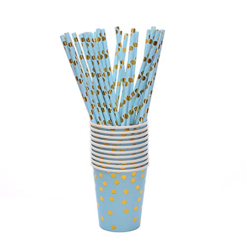 YAOSHENG Black and Gold Party Supplies 201 Pieces Golden Dot Disposable Party Dinnerware - Black Paper Plates Napkins Cups, Gold Plastic Forks Knives Spoons for Graduation, Birthday, Cocktail Party - Image 7