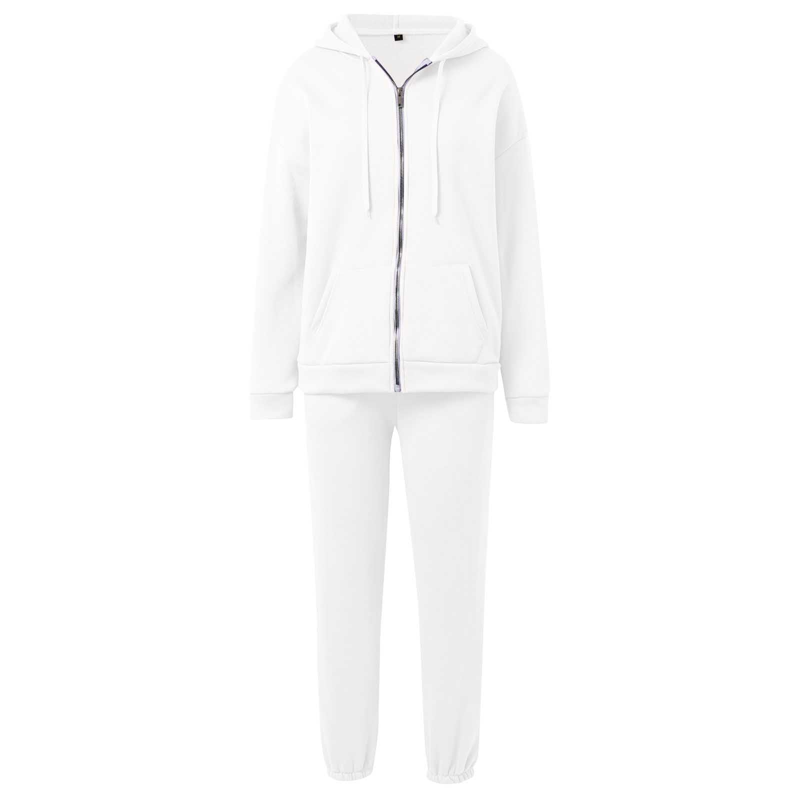 Generico Tuta da Donna Completo Sportiva Due Pezzi Felpa Donna con Cappuccio Maniche Lunghe con Tasche e Cerniera Pantaloni con Elastico in Vita Tute da Ginnastica Tinta Unita Completi