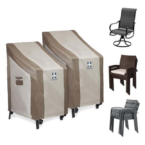 HAMLER Lot de 2 housses de chaise de terrasse imperméables pour chaise de jardin jusqu'à 73,7 à 101,6 cm, housses de terrasse robustes et durables, marron (94 x 76,2 x 76,2 cm)