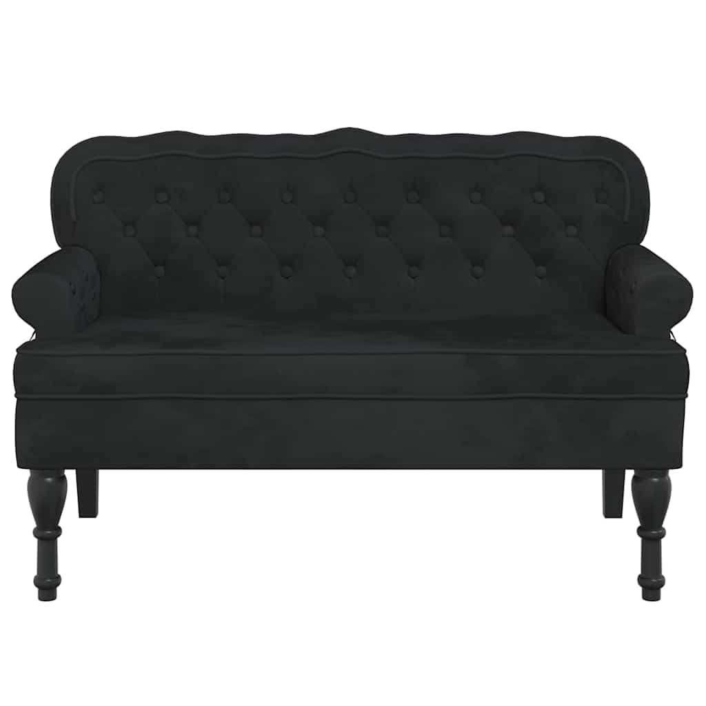 Banco de terciopelo negro con respaldo 119,5 x 64,5 x 75 cm