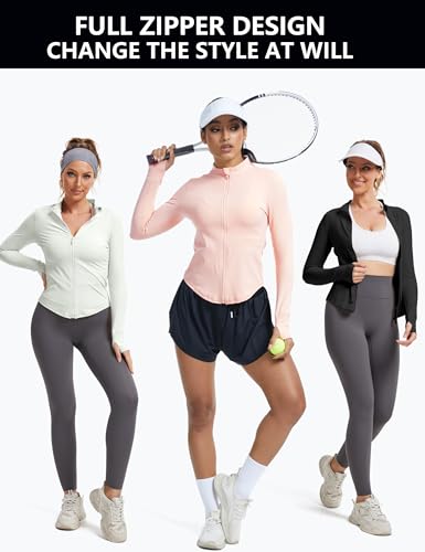 tanzdunsje Laufjacke Sportjacke Damen Enge Langarm,Gym Yoga Pilates Jogging Sportoberteil frauen Trainingsjacke mit Reißverschluss Daumenloch(DE/NL/SE/PL, Alphanumerisch, S, Regular, Regular, Schwarz)