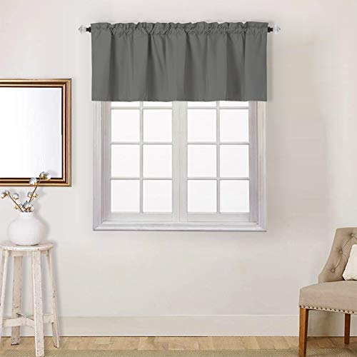 Easy Home Blackout Valance Curtain for Kitchen Bathroom Living Room, Waterproof Treatment Thermal Insulated, 54 x18 Inches Room Darkening Curtain with Rod Pocket, 1 Panel (Grey)