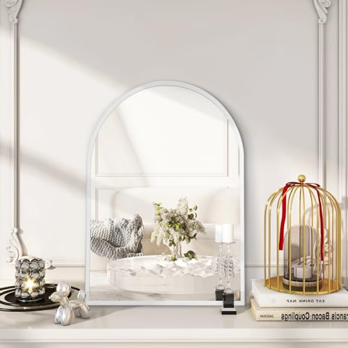 Image of Arched Wall Mirror, Brushed Metal Frame Mirror, Arch Bathroom Vanity for Living Room Bedroom Mantel Entryway Hallways Home Decor Aluminum Alloy Frame 20 inchx16 inch