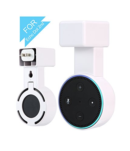 SUKIRA Outlet Wall Mount Hanger Stand Bracket Dot 2nd Without Mess Wires Screws, Dot Accessories, Compact Holder Case Plug in Kitchens, Bathroom Bedroom (White) 1 Pack