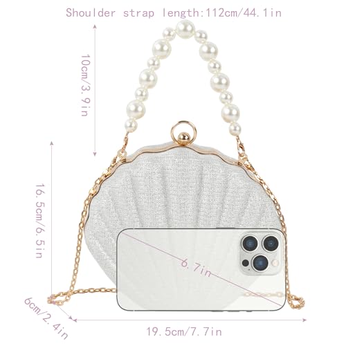 Image of Women Seashell Evening Bag Purse Mermaid Chain Strap Clutch Handbag Shoulder Bag (Q-Silver)