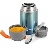 Durchdachtes Design: Die Thermo-Lunchbox kommt mit einem faltbaren Löffel und einem Silikongriff oben am Deckel für eine angenehme Haptik und leichten Transport, der Deckel kann auch als Schüssel verwendet werden. Die ideale Thermoskanne zum Verpacken von flüssigen Lebensmitteln für Büro, Schule, Camping oder Reisen.