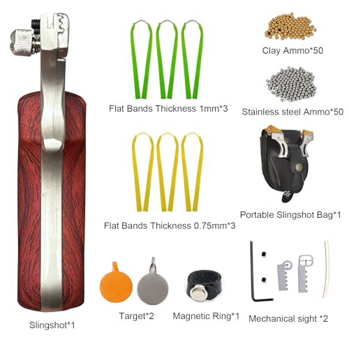 Slingshot, Hunting Sling Shot Set for Adults, Professional Stainless Steel Tactical Slingshots, High Velocity Catapult with Ammo Balls, Rubber Bands, Ammo Pouch, Target