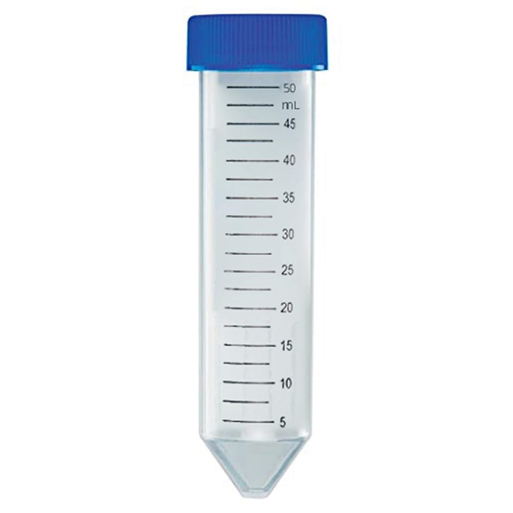 MansH - Tubo centrífugo con tapón de rosca plano azul atado, esteril, graduación , bolsita, capacidad de 50 ml (500)