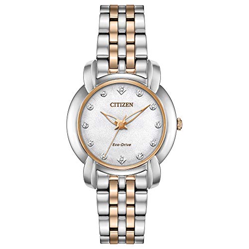 Citizen Women's Jolie Diamond 30mm Two Tone Steel Bracelet Steel Case Eco-Drive Analog Watch EM0716-58A