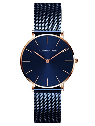HANNAH MARTIN Damen Uhren Analog Quarz Edelstahl Wasserdicht Mesh Ultradünne