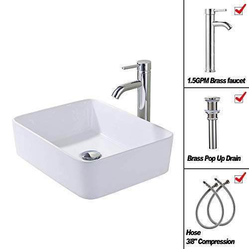 48\" White Bathroom Vanities and Sink Combo,Porcelain Vessel Sink(Rectangle),Chrome Faucet,Drain Parts,2 Small Side Cabinet Removable,Mirror Included