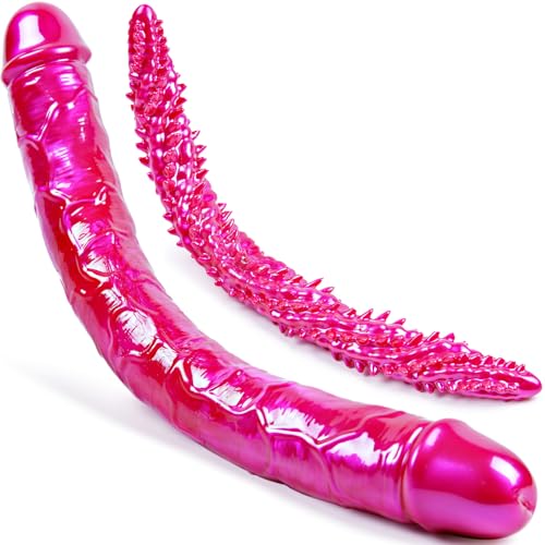 Doppelkopf-Riesen-Dildo-Set,Realistisches,langes DoppelDildo und drachenförmiger Monster-Penis,Fantasie-Doppelseitiger Penis,Übergroßes Erwachsenen-Spielzeug für lesbische Partnerinnen zur Stimulation