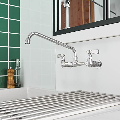 Homevacious 2 Handle Commercial Kitchen Faucet Walll Mount 8 Inch Center With 14 Inches 360 Degree Swivel Spout Brass Utility Sink Faucets Laundry Room Restaurant Mixer Tap Polished Chrome #TOP5