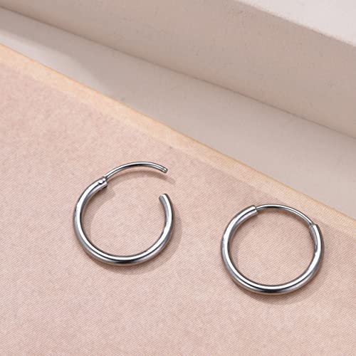 Staligue G23 Titanium Hoop Earrings For Women Men Small Endless Hoop Earrings Hypoallergenic Cartilage Hoop Earrings (Inner Diameter: 8Mm, Silver) #TOP3