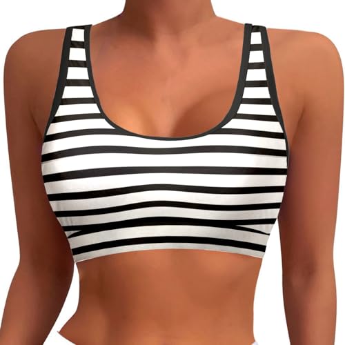 Verano 2026 Mujer Sujetador Deportivo Bikini Top Racerback Natación Top Halter Trajes de Baño Top Acolchado Crop Tops Traje de Baño, Negro , M
