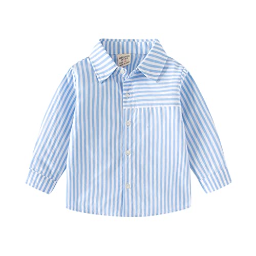 Toddler Boys Button-Down Striped Shirts Long Sleeve Fall Lightweight Collar Shirts Loose Comfy Kids Sleeveless Shirt