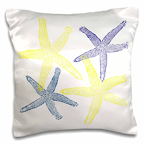 3dRose Lens Art by Florene-Decorative-Image of Blue and Yellow Star Fish (pc-305833-1) Pillow Case, White