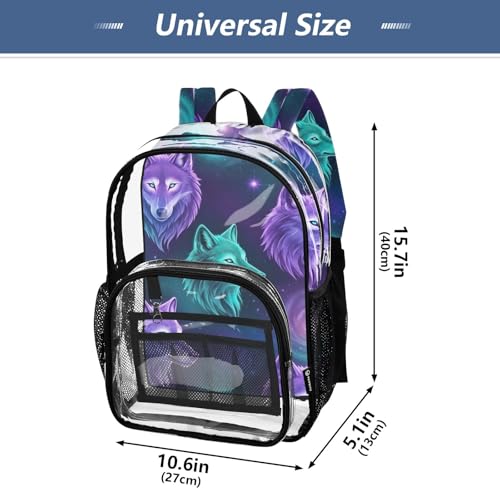 Clear Backpack for Women Kids Girls Backpack Boys Approved Plastic Bag Large Majestic Neon Wolves Heads4