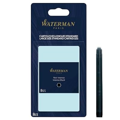 Waterman Fountain Pen Ink Cartridges, Long, Intense Black, 8 Count, Blister Pack