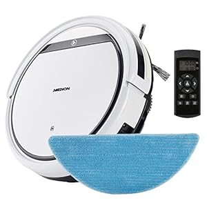 MEDION Robotstofzuiger E32 SW, Model 2021, dweilfunctie, 120 min. werktijd, 2in1 robotstofzuiger voor vloeren tegels, allergie en dierenhaar geoptimaliseerd, afstandsbediening, laadstation, MD 18503