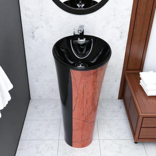 Image of Clay Plus TM Premium Ceramic's Designer Damru Pedestal Wash Basin Elegent Look Bathroom /Living room (TM21)