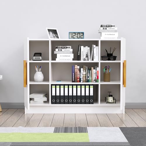 Image of Bniture Storage Cabinet Wooden Sideboard for Living Room with 3 Shelf and 2 Door | Multipurpose Book Shelf Storage Organizer Cabinet for Office Home Hallway Drawing Room Bedroom | Frosty White