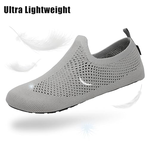 SAGUARO Hausschuhe Damen Herren Pantoffeln Leicht Atmungsaktiv Hüttenschuhe Rutschfest Geschlossene Sockenschuhe Home Flache Slippers, Grau 42/43EU