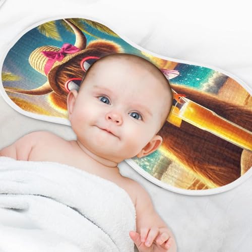 Highland Cow Summer Beach Baby Burp Cloths Absorbent Muslin Soft Burp Cloth Rags Cotton Burp Clothes for Girl Unisex Boy Newborn 1 Pack 22x11 Inches4