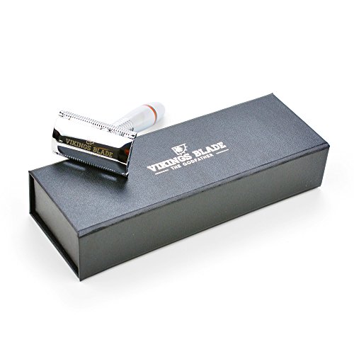 Double Edge Safety Razor By Vikings Blade, Long Handle, Swedish Steel Blades Pack + Luxury Case. Traditional 3 Piece, Heavy Duty, Reduces Razor Burn, Smooth, Close, Clean Shave (Model: The Godfather) #TOP6