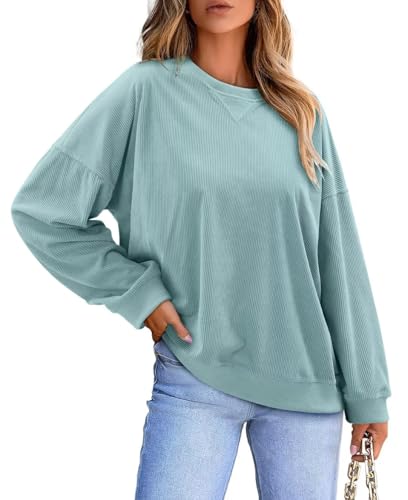 KISSMODA Womens Casual Long Sleeve Sweatshirts Color Block/Solid Tops Corduroy Crewneck Tunic Pullover with Pockets